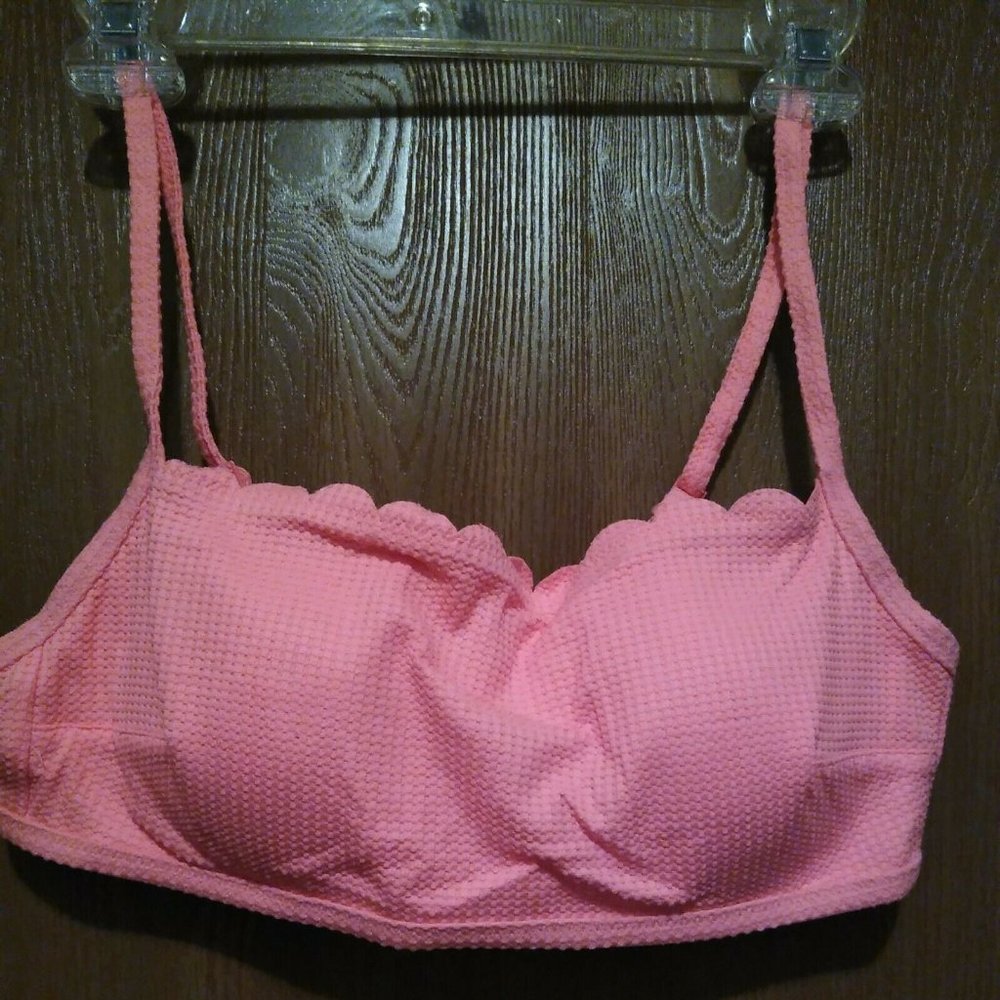 Aerie Women's Waffle Scalloped Bandeau Bikini Top Large Peach New